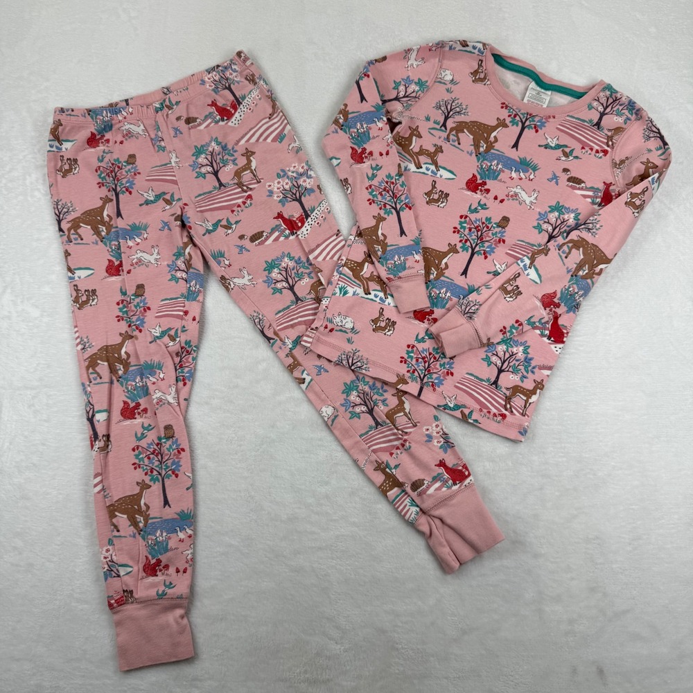 Mini Boden Kids Pink Woodland Animal Deer Fox Cotton Pajama‎ Set 9Y 134cm 6597